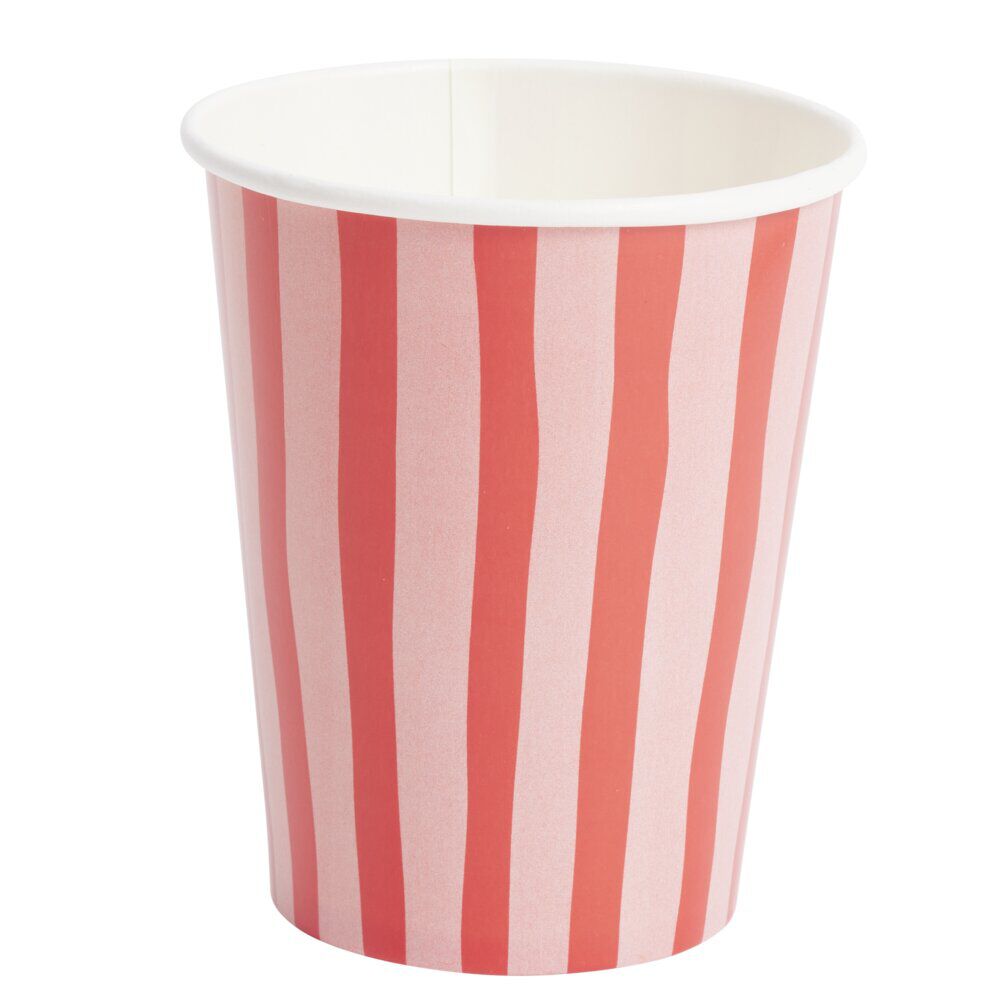 Gobelet carton x8 bayadère rayures roses et rouges 25cl