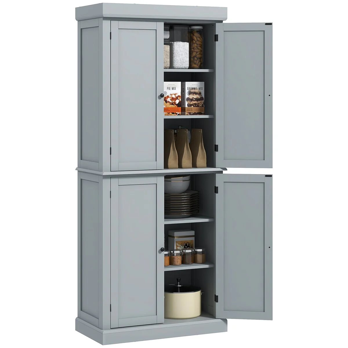 HOMCOM 72.5 Freestanding Kitchen Pantry Cabinet, Tall Storage Cabinet with 4 Doors and 2 Adjustable Shelves for Dining Room
