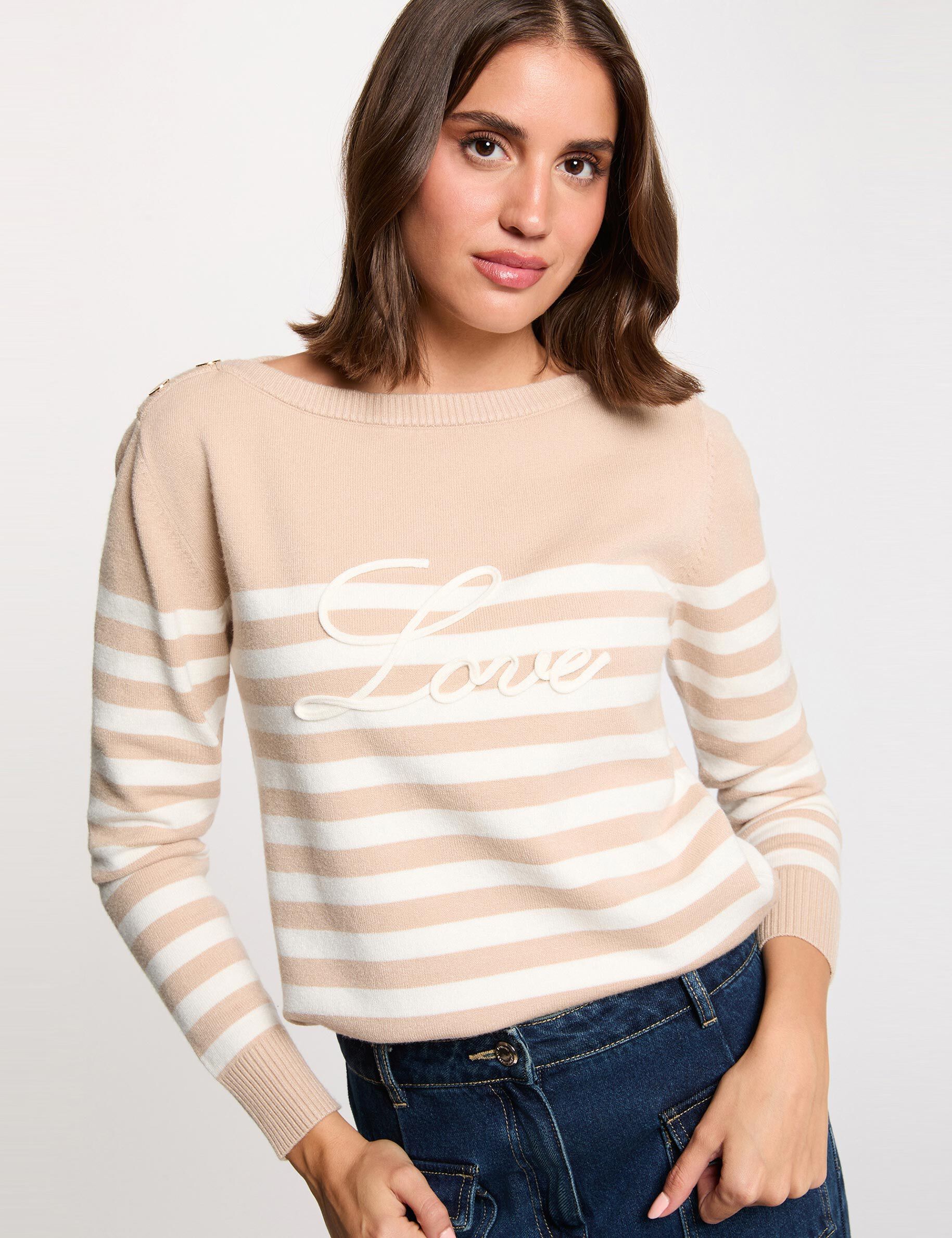 Striped Embroidered Sweater Light Brown Women