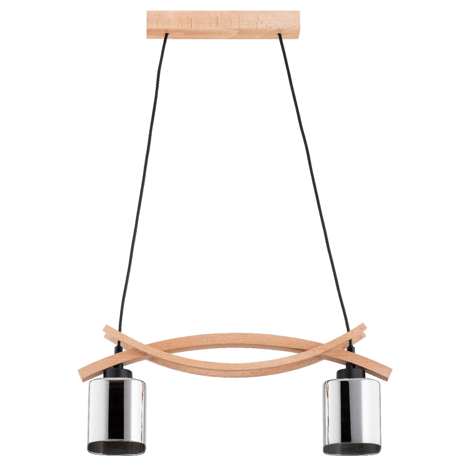 Lampa wisząca drewniana-chromowana-czarna NASA 2xE27x15W Alfa