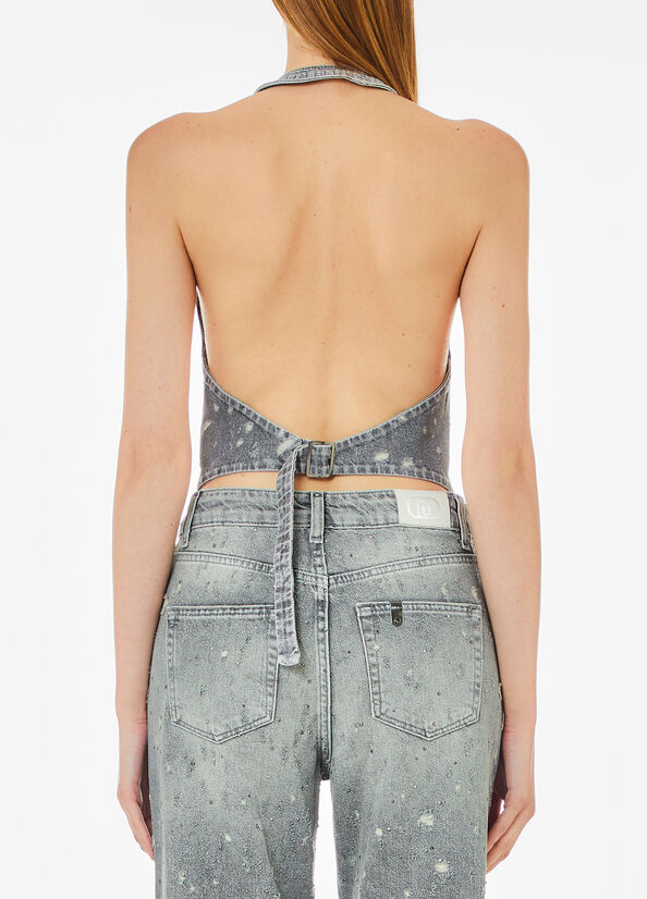Gilet in denim con strass