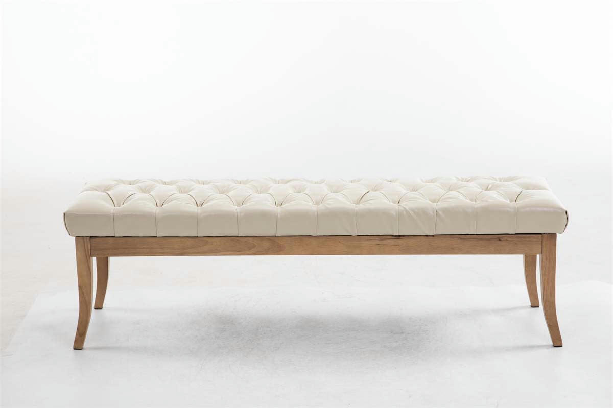 RAMSES - Banquette avec pieds en bois assise en similicuir Crème