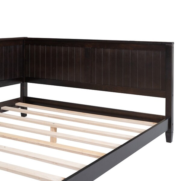 Mid-Century Modern Daybed with Backrest and Unique Armrest, Solid Wood Bedframe for Bedroom Apartment, No Box Spring Needed