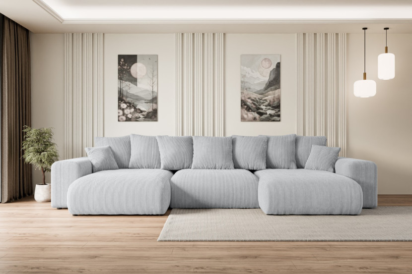 Narożnik z funkcją spania i pojemnikiem ESKAR-U 364x176x72 cm Szary