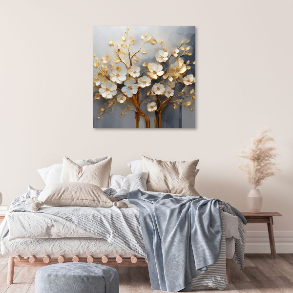 Feeby Obraz na płótnie, Drzewo Magnolia Abstrakcja Złoty 30x30