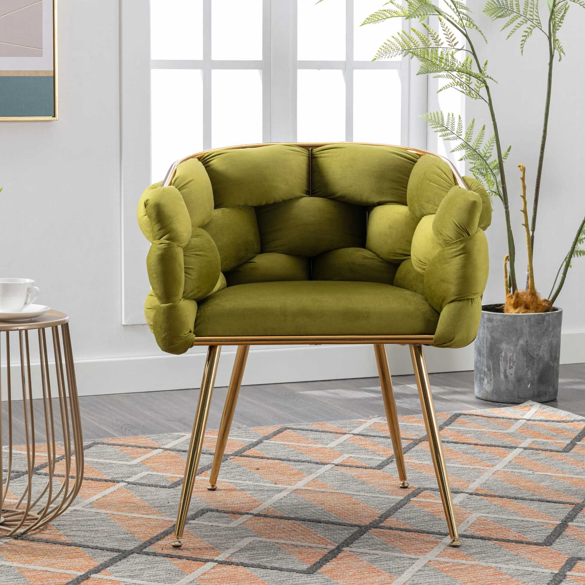 Accent Armchair Olive Green Single Soft Sofa Gold Legs Bedroom Reading