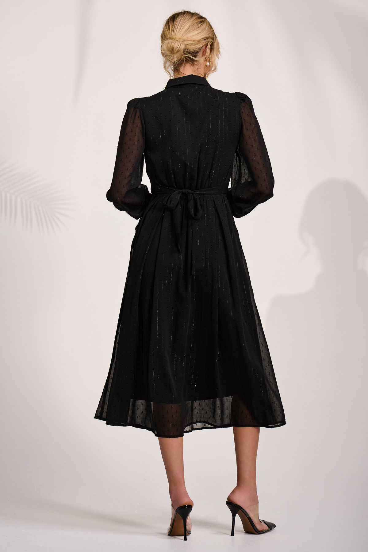 Jolie Moi Textured Chiffon Long Sleeve Shirt Dress