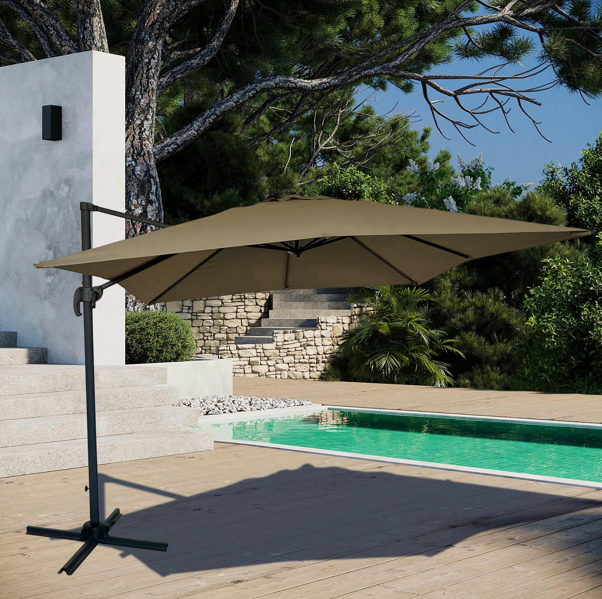 - Parasol décentré carré 3X3M acier et toile polyester marron