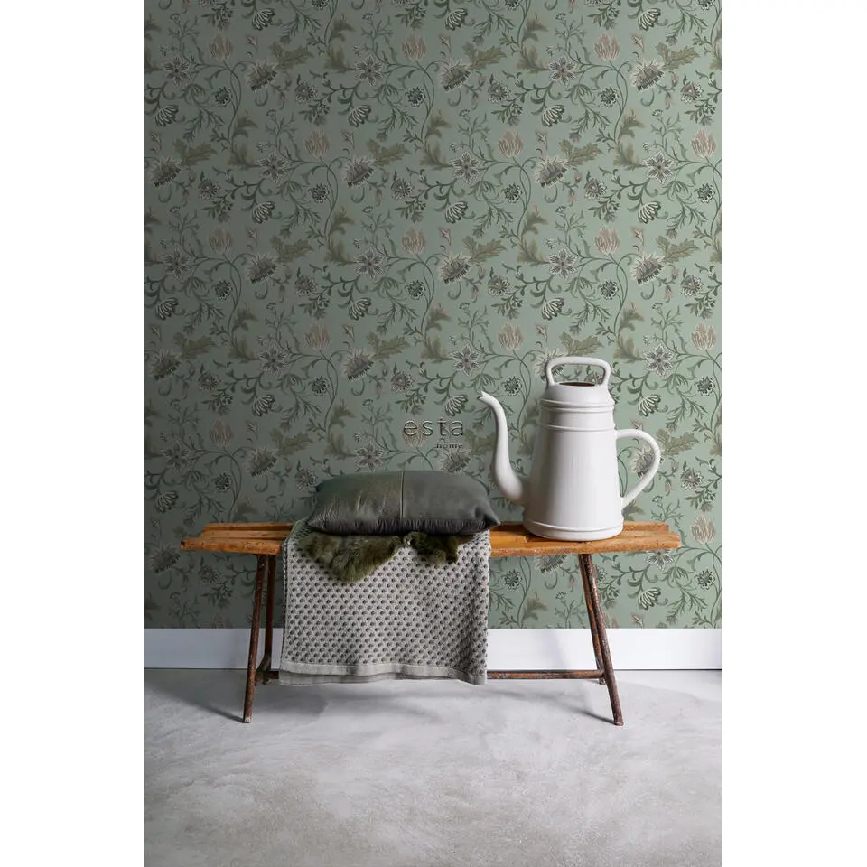 ESTAhome behang vintage bloemen celadon groen - 53 cm x 10.05 m