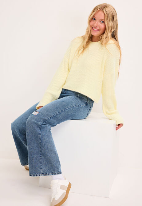 Older Girls Lemon Yellow Ribbed Jumper