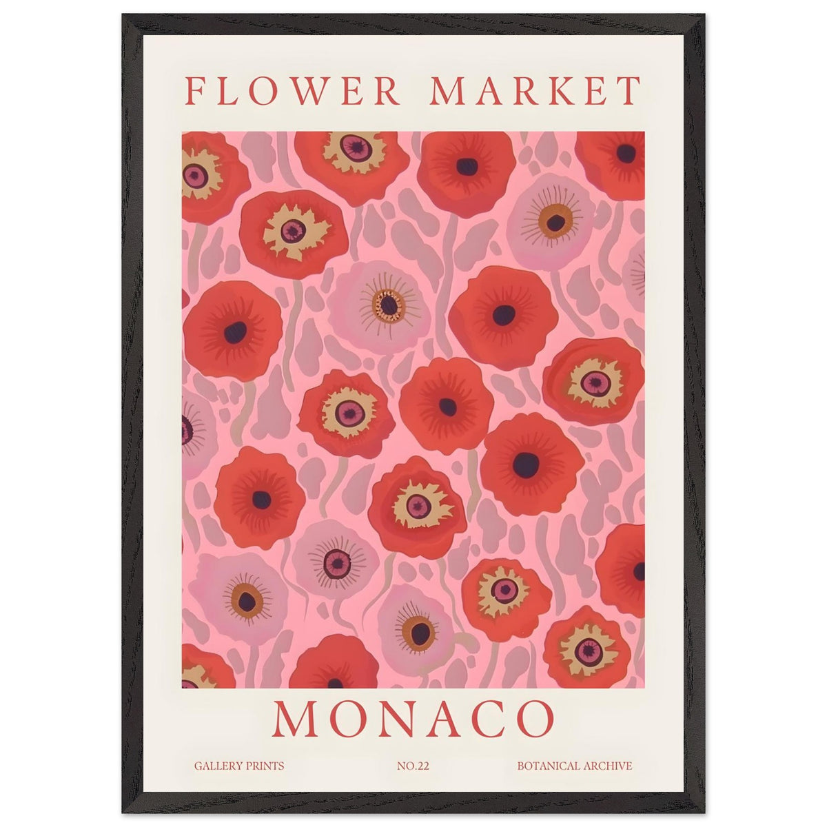 Artfulprints Poster met Lijst Flower market - Monaco  - 50x70 cm - Roze