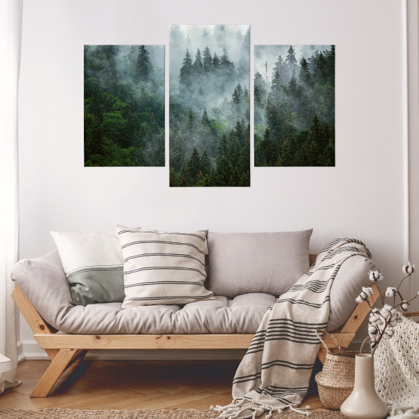 Obraz 3-częściowy LAS WE MGLE Pejzaż 3D 60x40cm