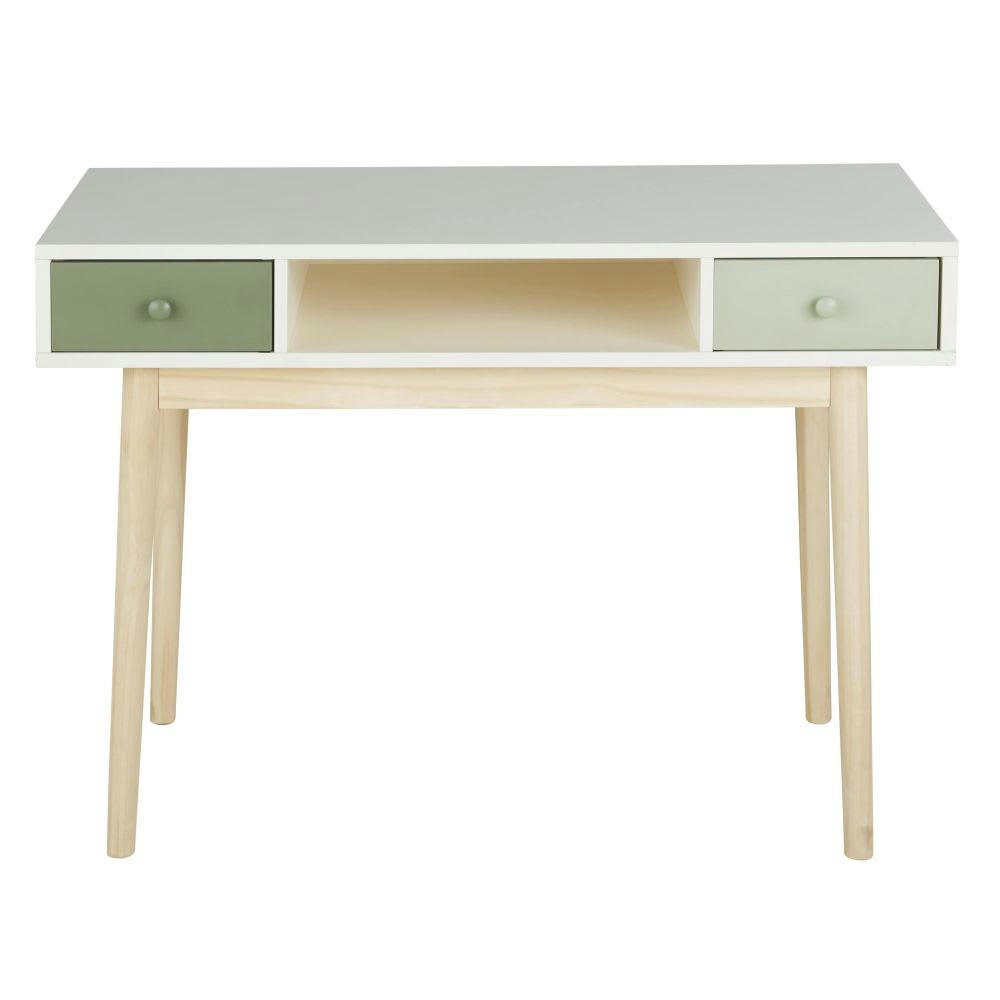 Blush - Bureau vintage blanc 2 tiroirs vert