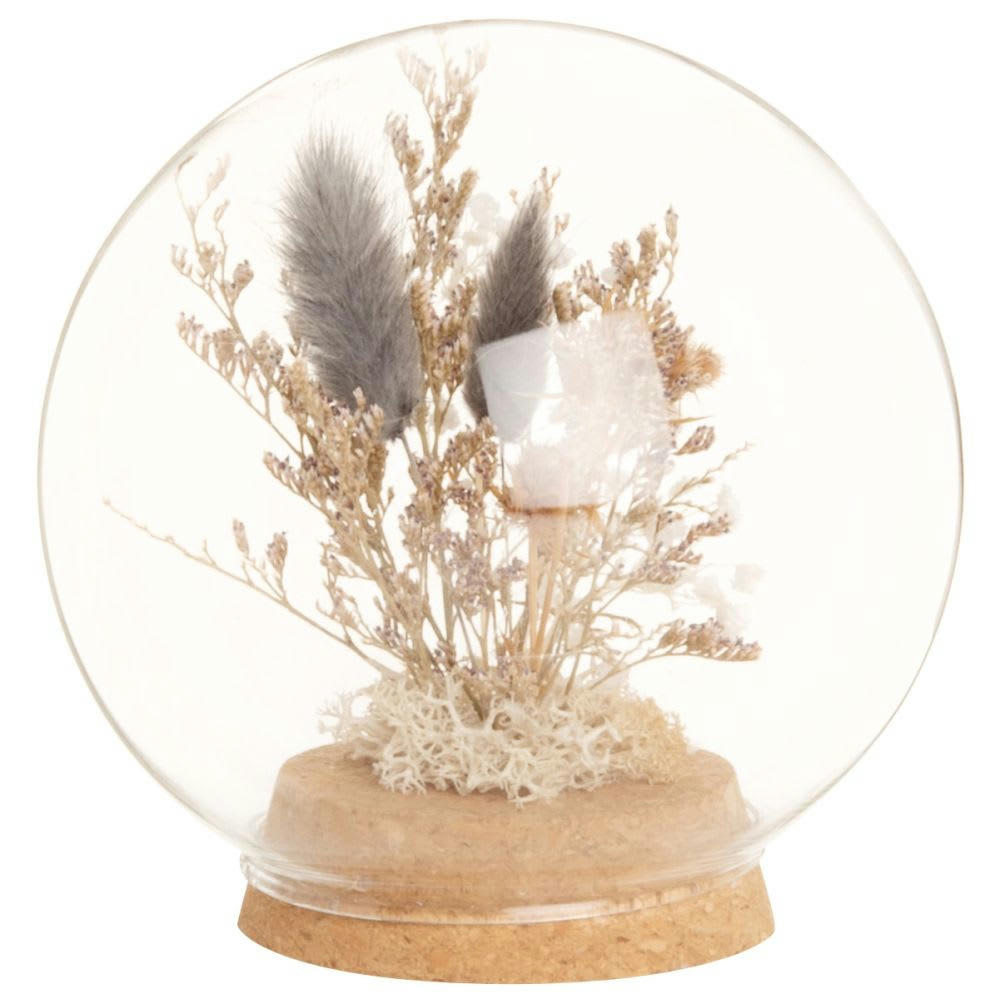 NINA - Boule en verre et fleurs séchées grises H13