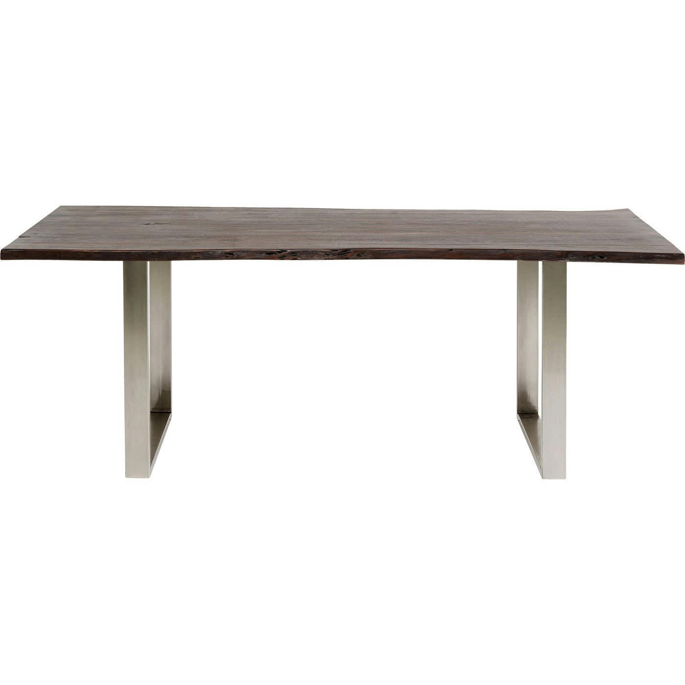 HARMONY - Table à manger 8 personnes acacia brun brut et acier chromé L180