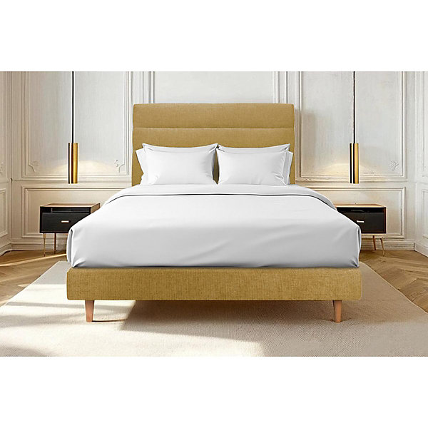 Lit avec tête de lit lignes tissu et sommier tapissier- Lit en bois massif