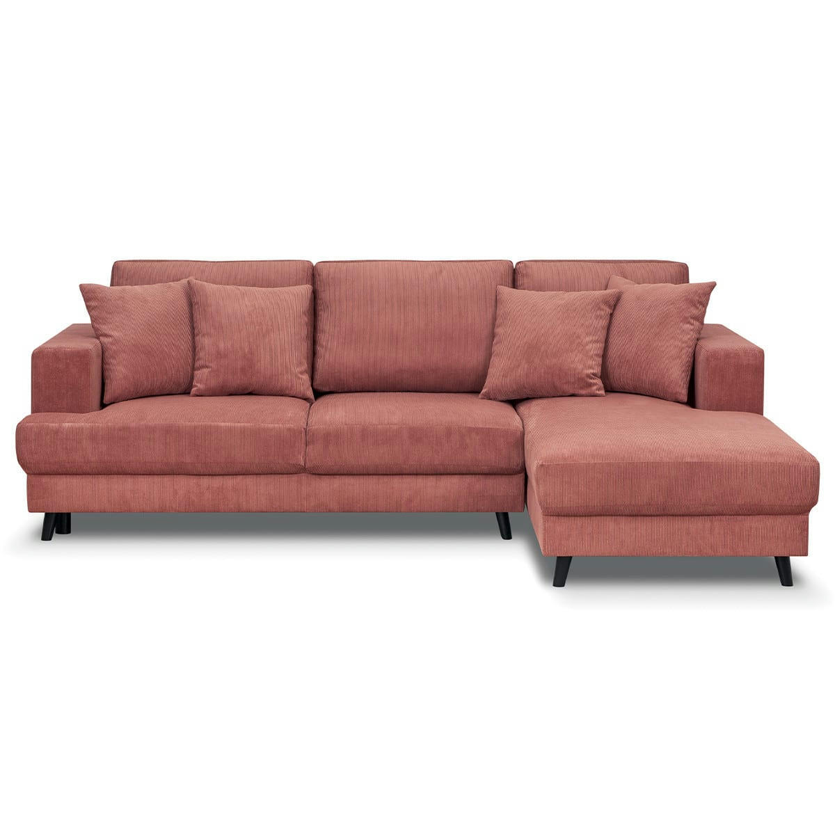 MARCEAU - Canapé d'angle droit convertible 4 places en velours côtelé terracotta