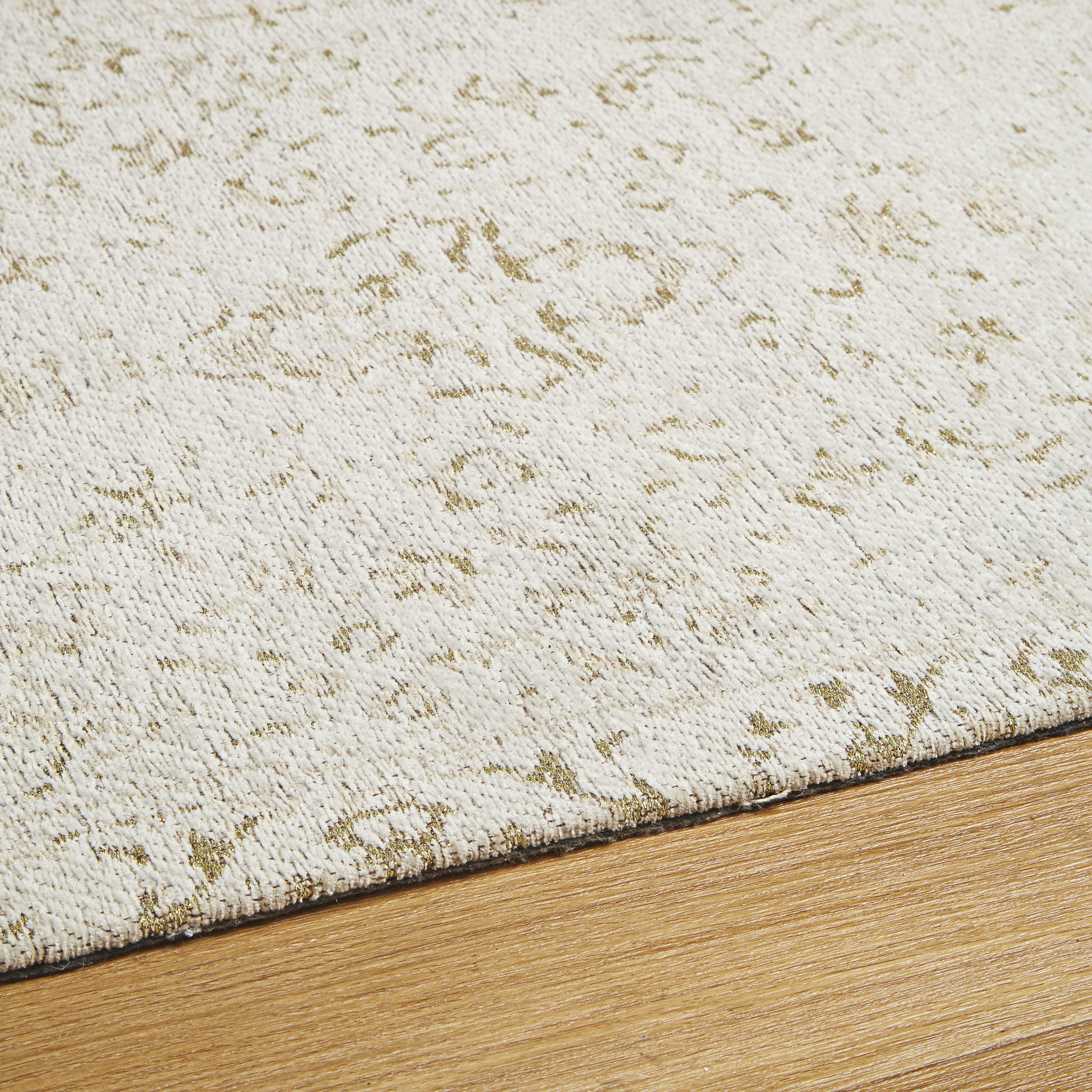 LOUCA - Tapis en coton recyclé tissé jacquard écru et lurex doré à motifs 160x230