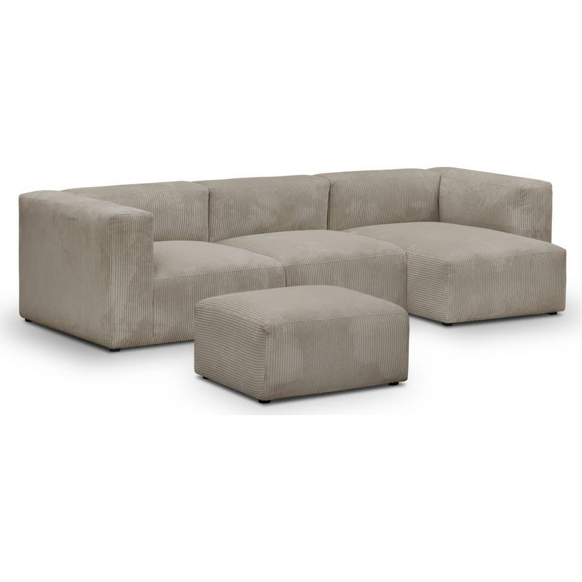 MODULO NEW - Canapé modulable angle droit 4 places en velours côtelé taupe + pouf