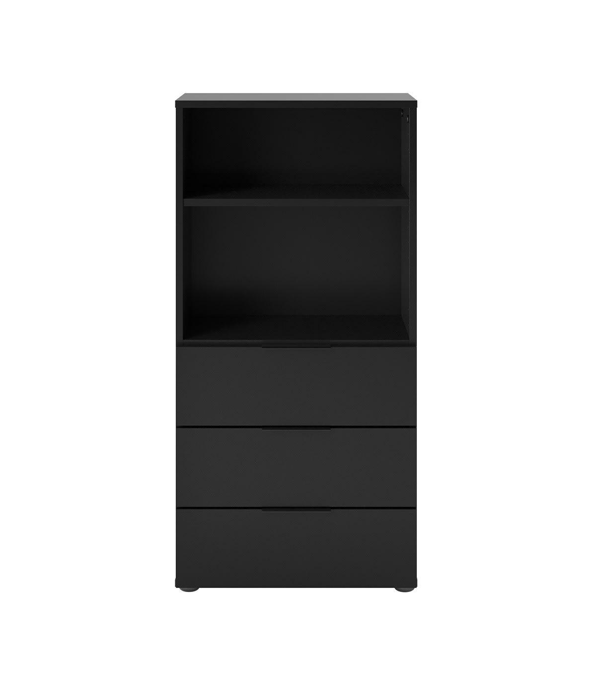 DARK - Commode 3 Tiroirs 2 Niches Ouvertes Noir - L49,7 cm