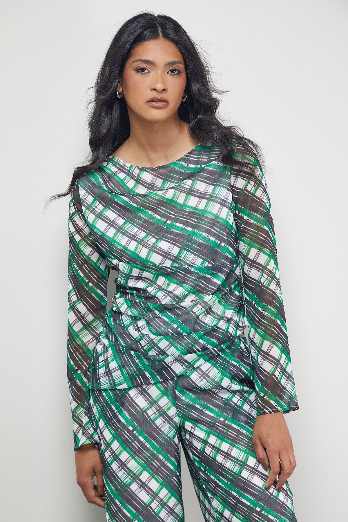 Warehouse Tony Chiffon Asymmetric Gathered Waist Top