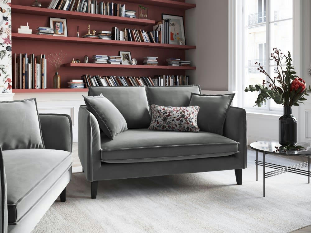 PROVENCE - Canapé 2 places en velours gris clair