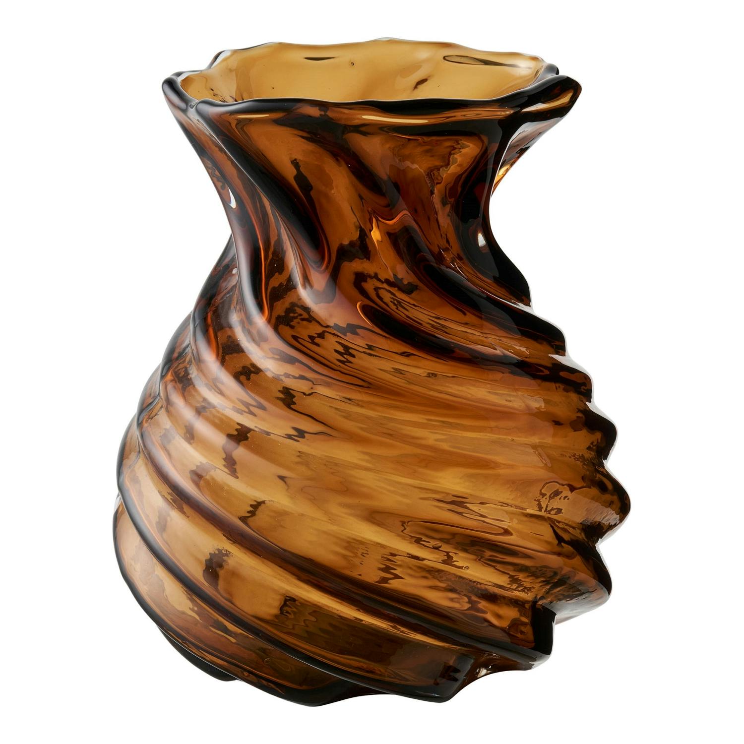Vase design vintage en verre strié marron