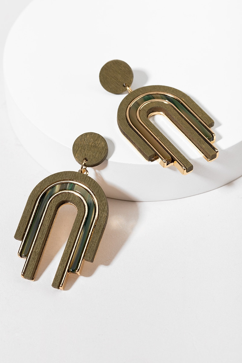 Patti Wood And Resin Arch Drop Earrings