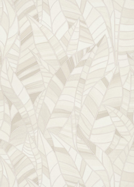 Papier peint vinyle intissé feuilles tropicales beige et blanc cassé L.1005 x l.53cm, Erismann Serenade