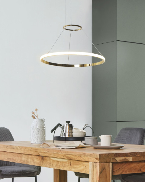 Lampa wisząca LED ring okrągła metalowa złota