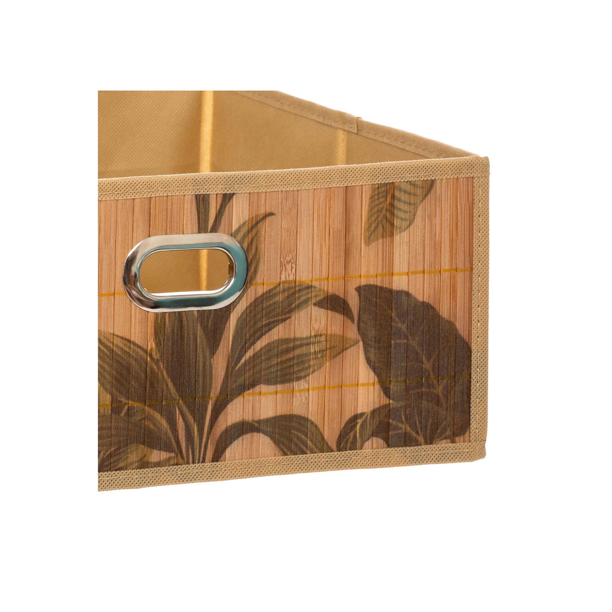 - Panier rangement salle de bain bambou feuillage exotique - 31x31x15cm