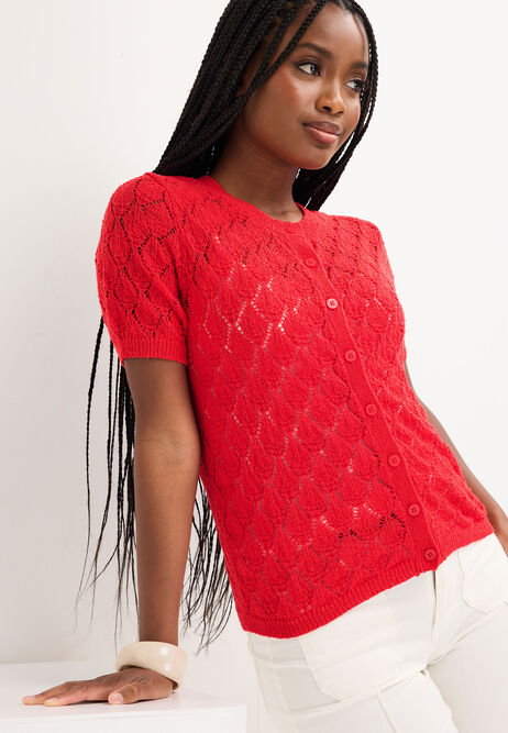 Womens Red Diamond Crochet Cardigan