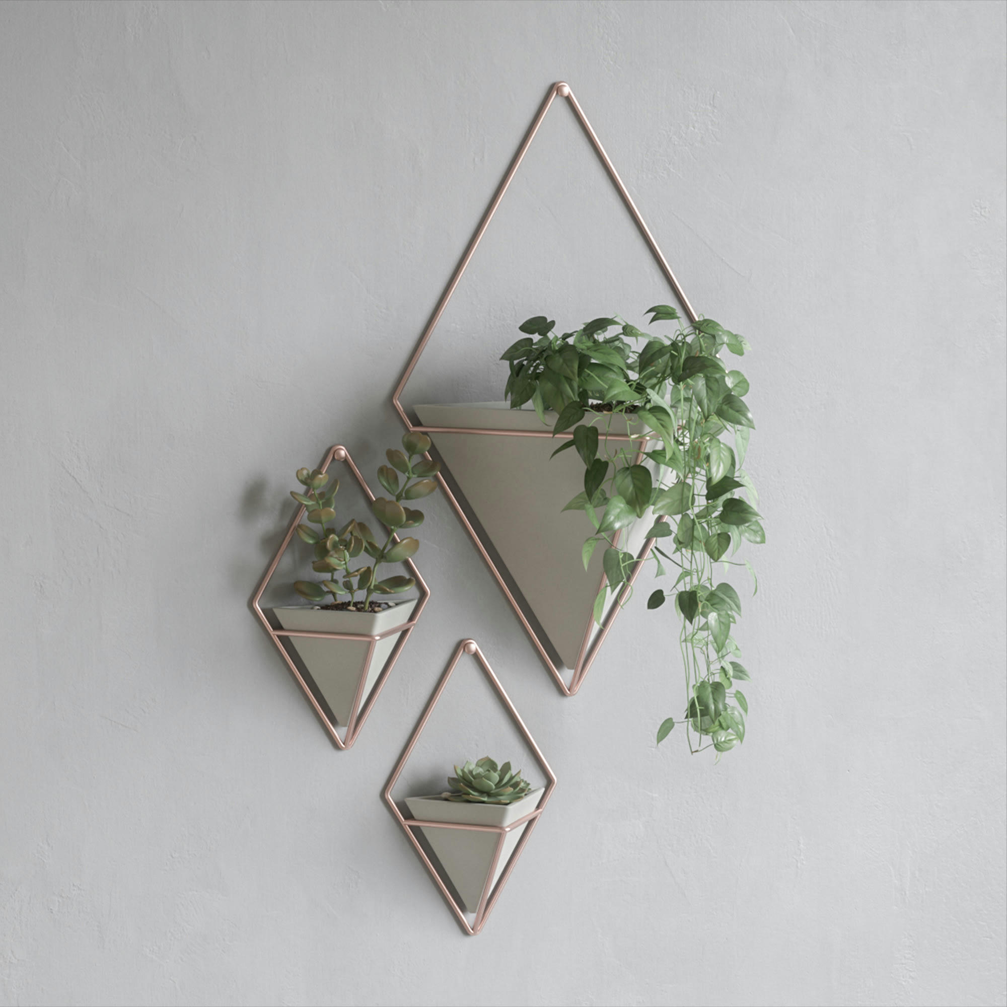 TRIGG - Pot de fleurs mural grand, béton et cuivre