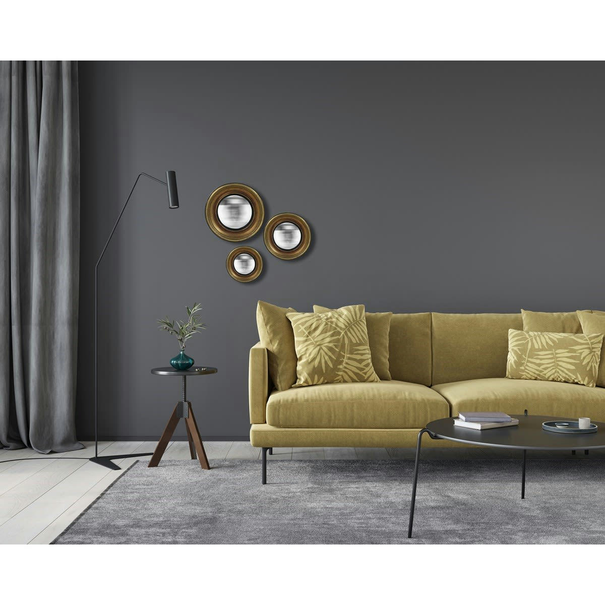 - Lot de 3 miroirs ronds convexes dorés 16,19,23cm