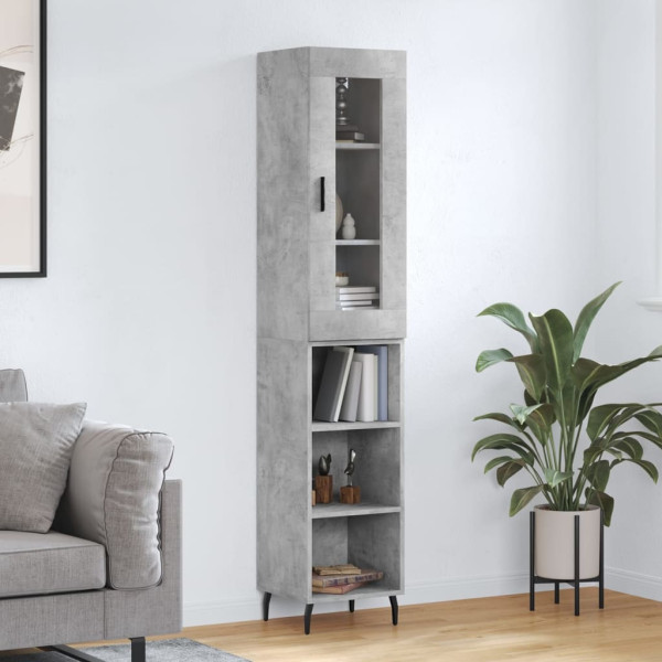 Szafka Komoda Regał Szara Beton z Drzwiami Szklanymi z Półkami 34.5x34x180