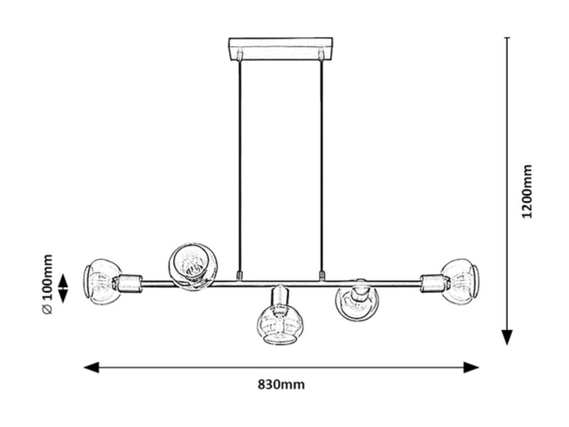 Lampa wisząca czarna-szkło dymne Sullivan 5xE14x40W Rabalux