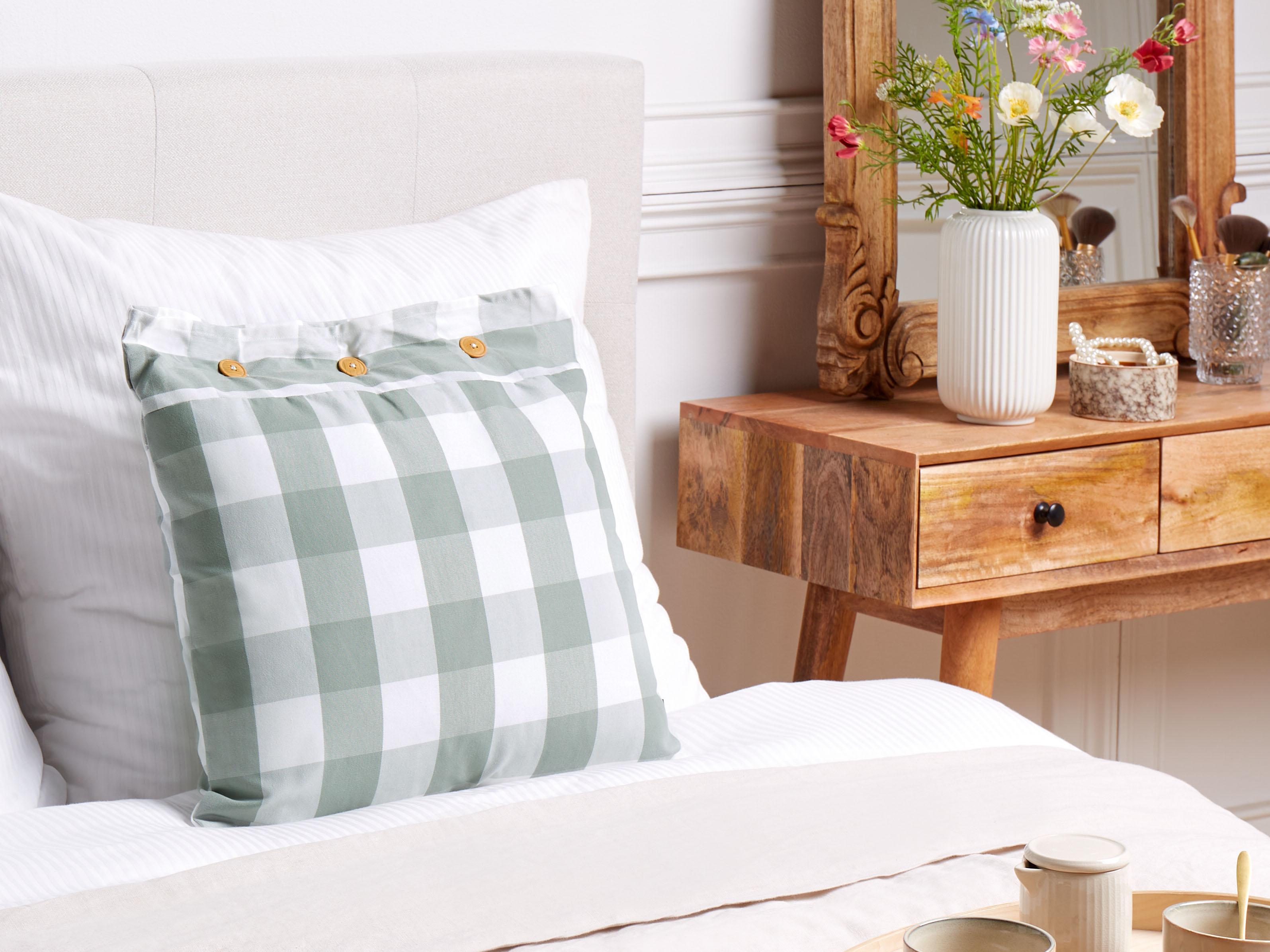 Throw Cushion TAMNINE 45 x 45 cm Mint Green Checked