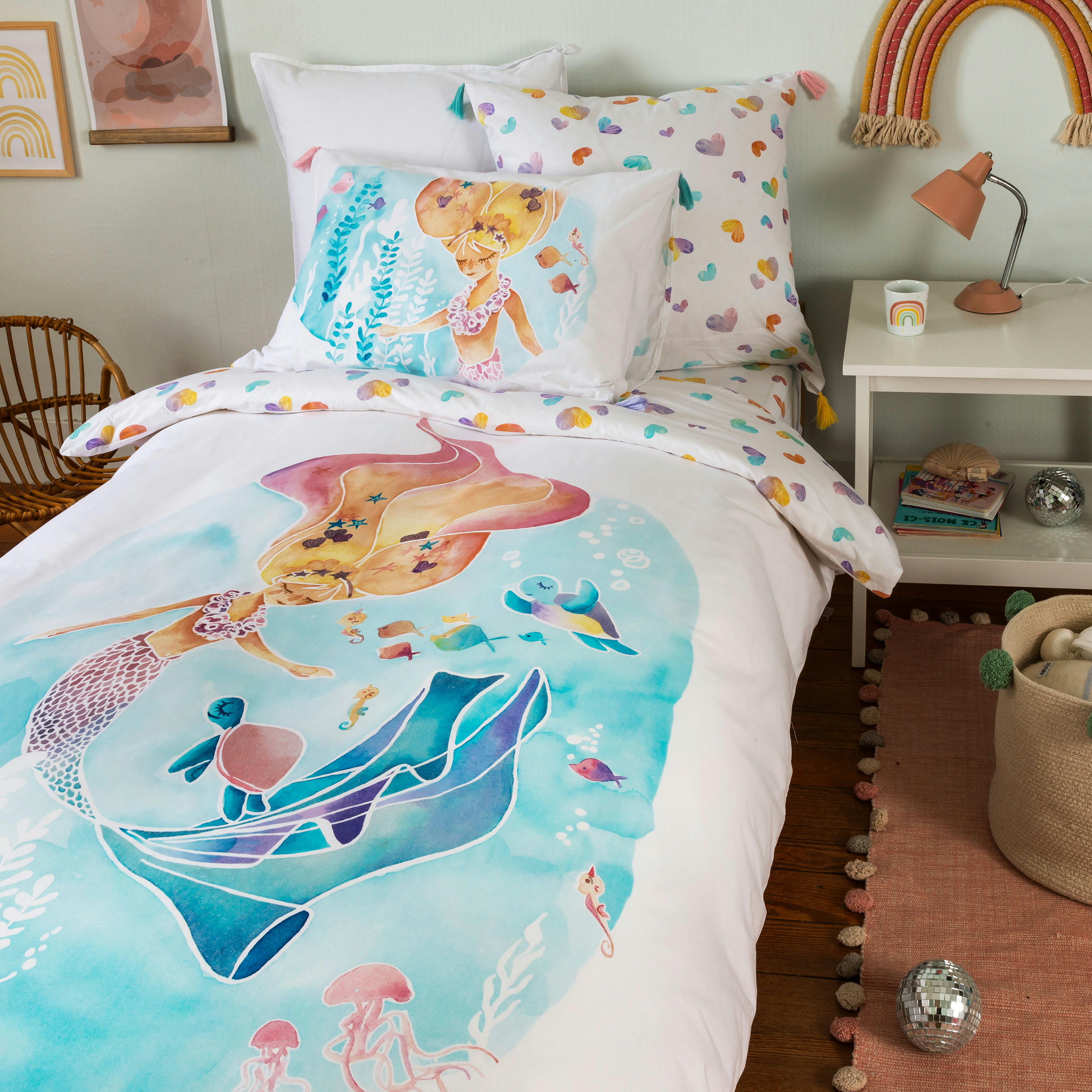 CALLIOPE - Housse de couette réversible pur coton sirène  jaune 200x200