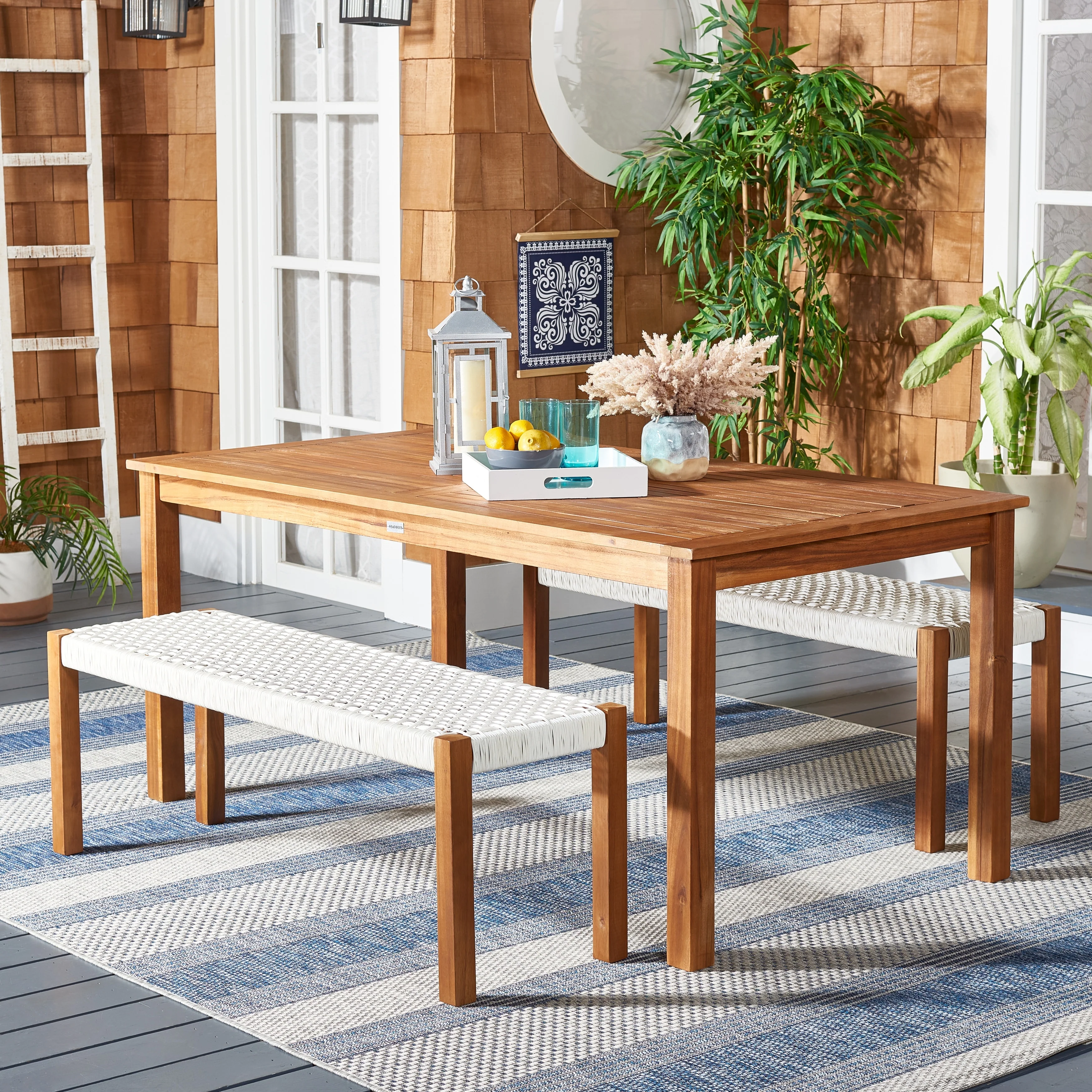 SAFAVIEH Akmaral Table & 2-Bench Dining Set - 35Wx50Dx29H