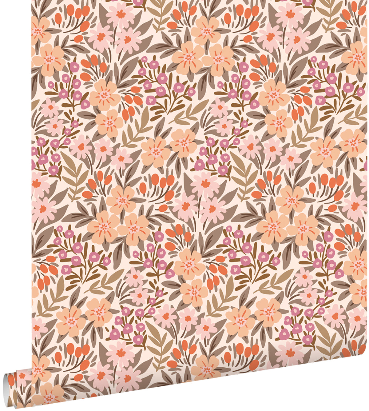ESTAhome behang bloemen vergrijsd groen, roze en paars - 50 x 900 cm - 131451
