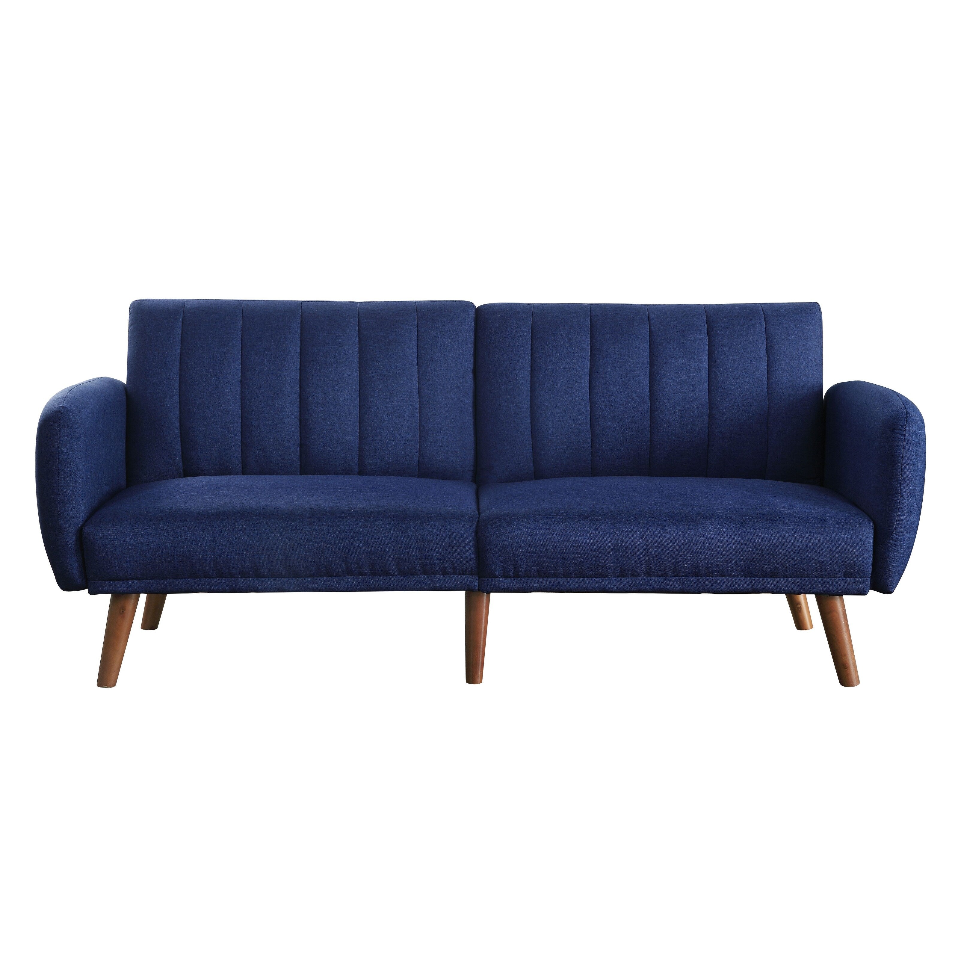 Blue Modern 76 Linen Convertible Loveseat Sofa Bed with Wood Legs for Living Rooms