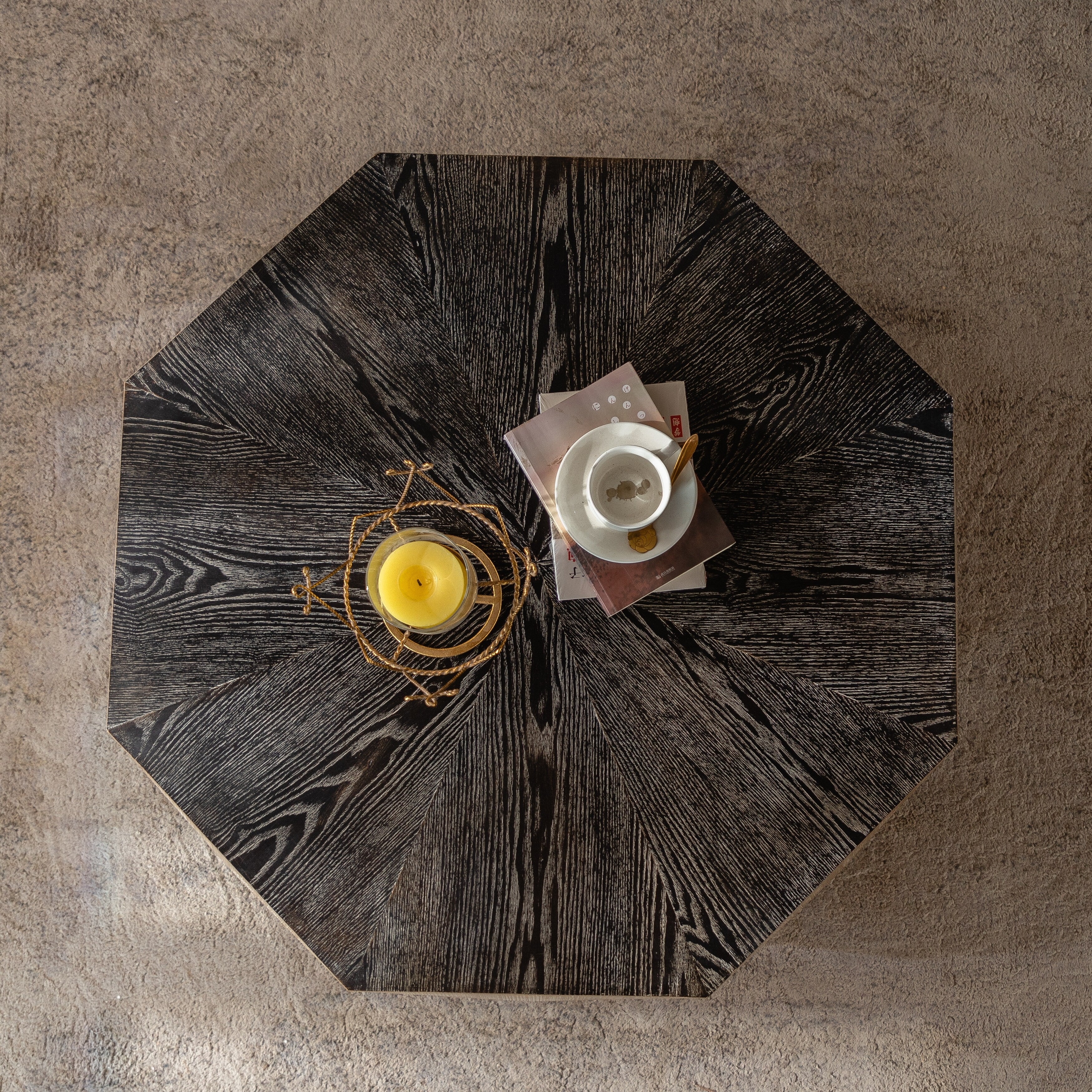 38 Retro Style Octagon Coffee Table with Solid Wood Frame