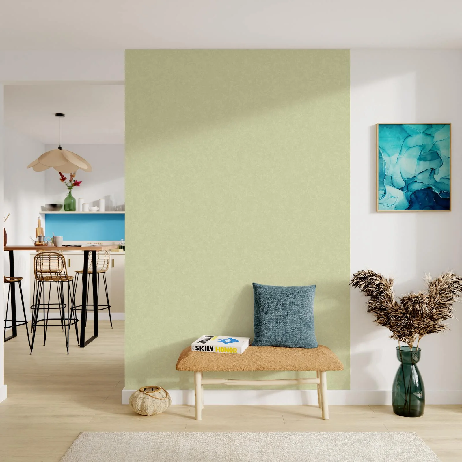 Papier peint vinyle SYDNEY coloris vert amande