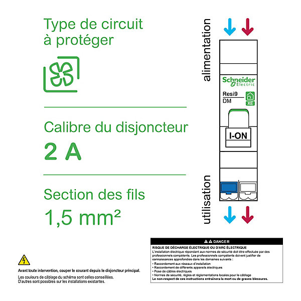 Disjoncteur embrochable courbe C phase   neutre 2A Schneider Electric Resi9 XE