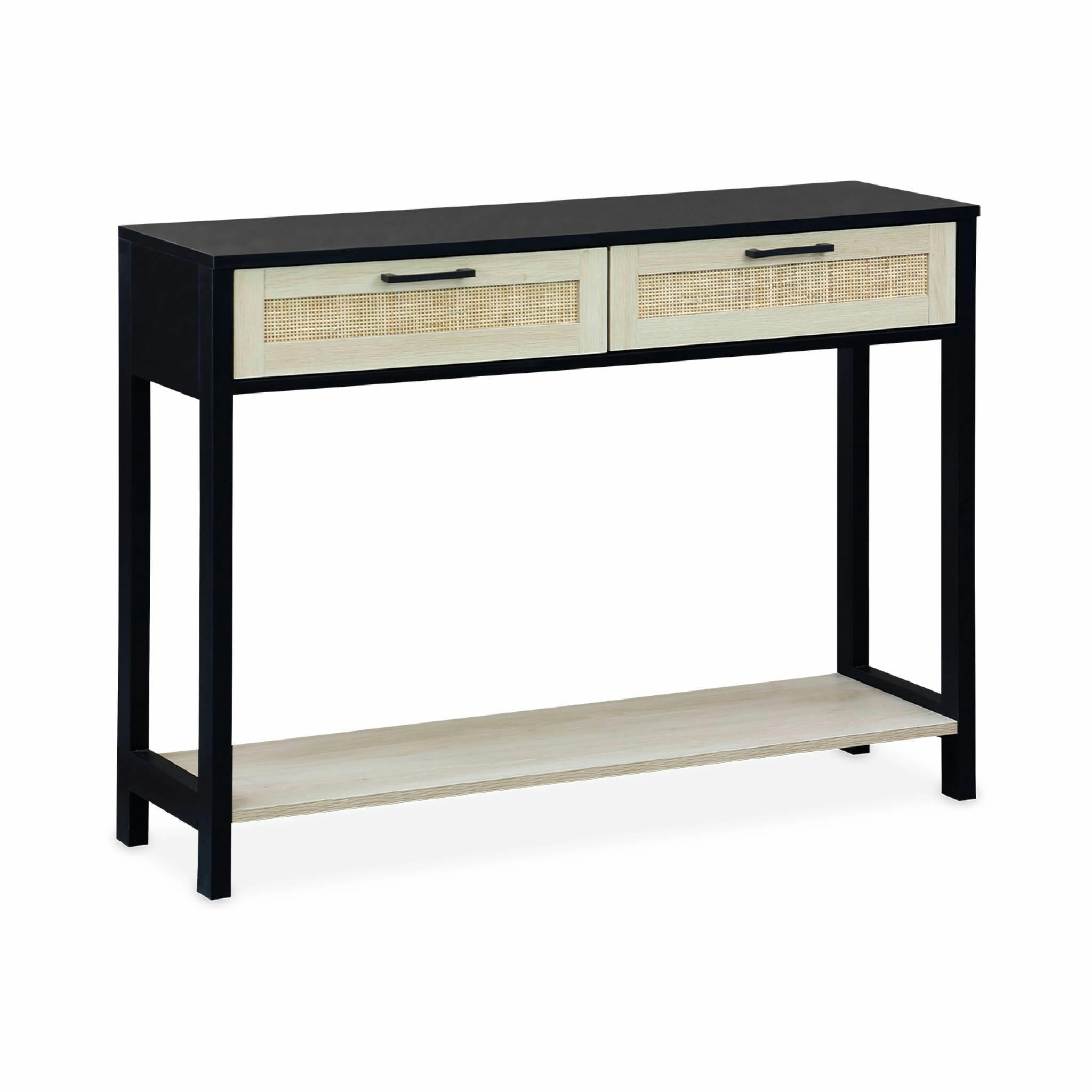 BIANCA - Console noire et cannage 100 x 30 x 75cm