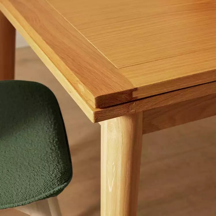 Habitat Lincoln Extending Oak Dining Table & 4 Green Chairs