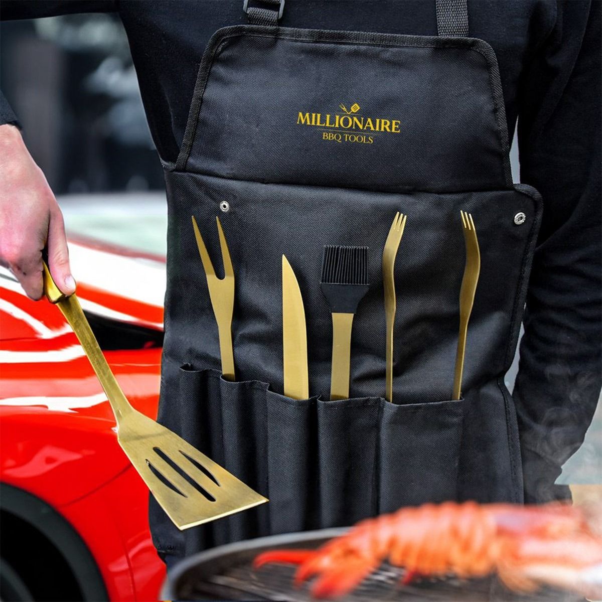 ZESTAW BBQ MILLIONAIRE W FARTUSZKU 31x11x5cm