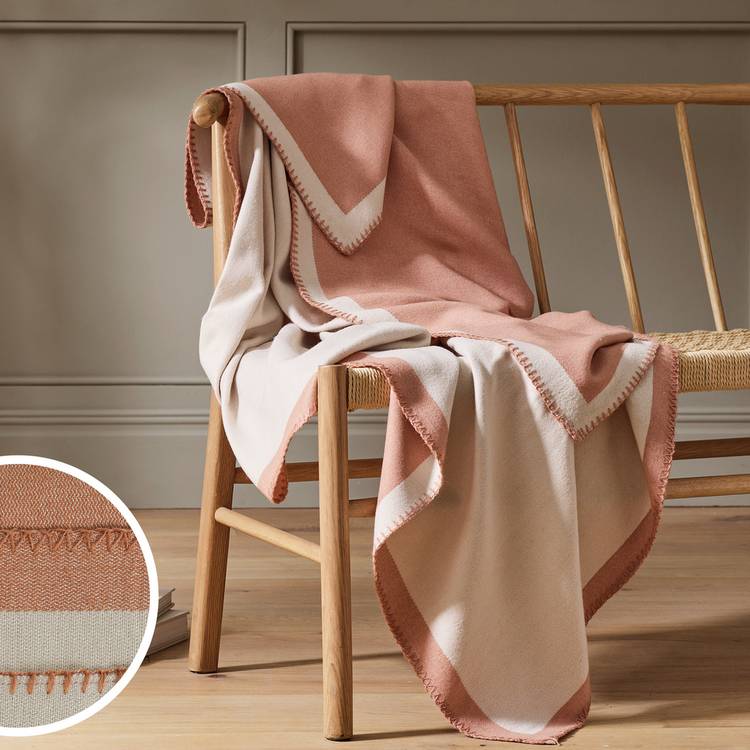 Habitat Blanket Stitch Throw - Plaster Pink - 125x150cm