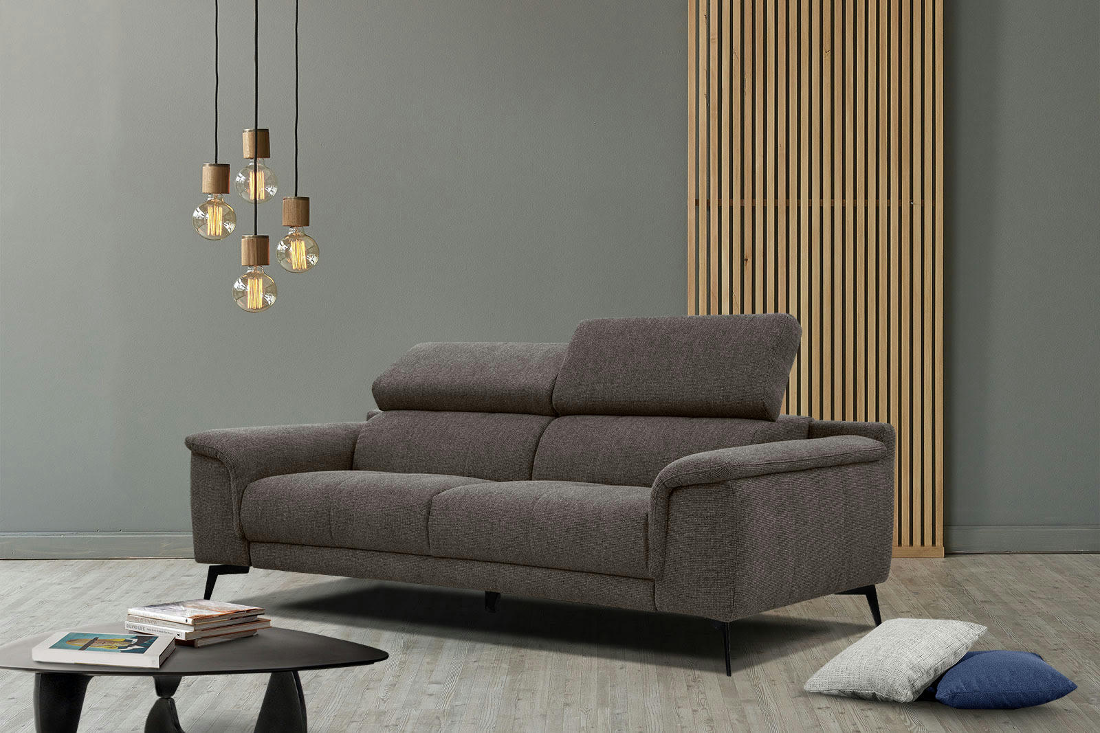 FIERO - Canapé droit 3 places XXL tissu marron