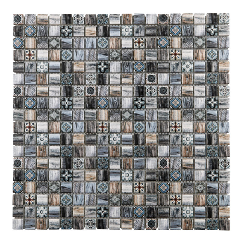 Carrelage mosaïque de verre gris et beige 30 x 30 cm